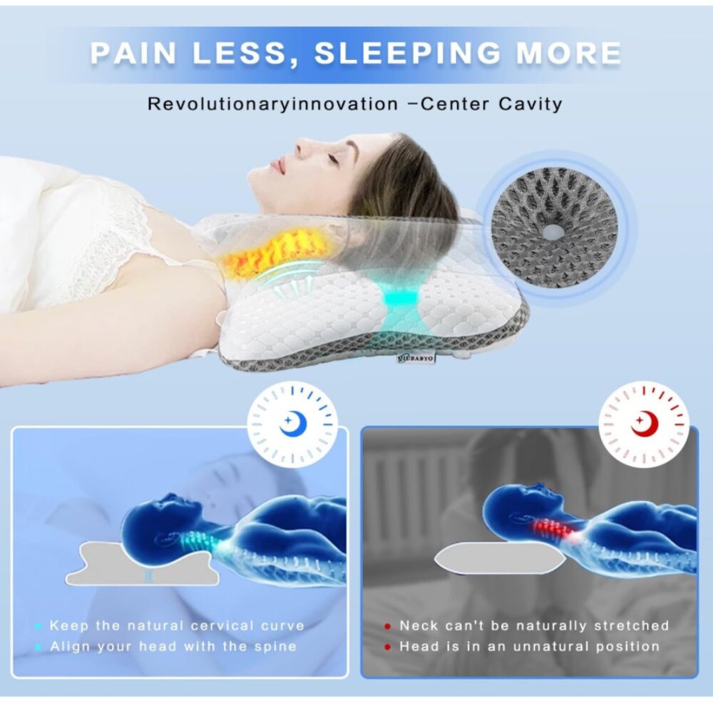 G328 Pain Relief Premium Memory Foam Cervical Pillow for Neck Support Queen Size - Picture 4 of 5